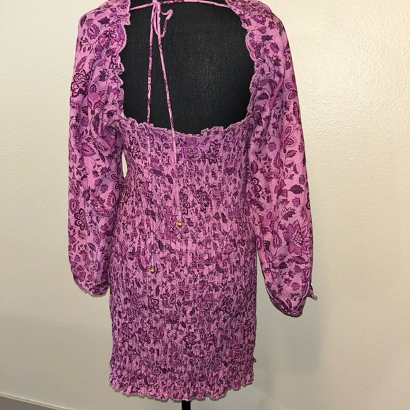 Free People Purple scrunch Sheath Dress with Bishop Sleeves - Picture 4 of 10